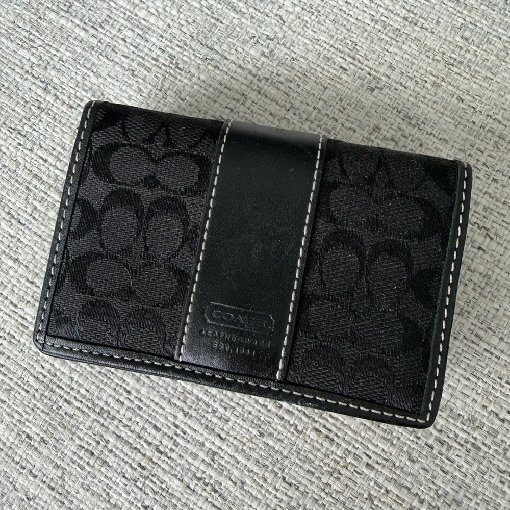 Coach | Black Signature Canvas & Leather Card Holder